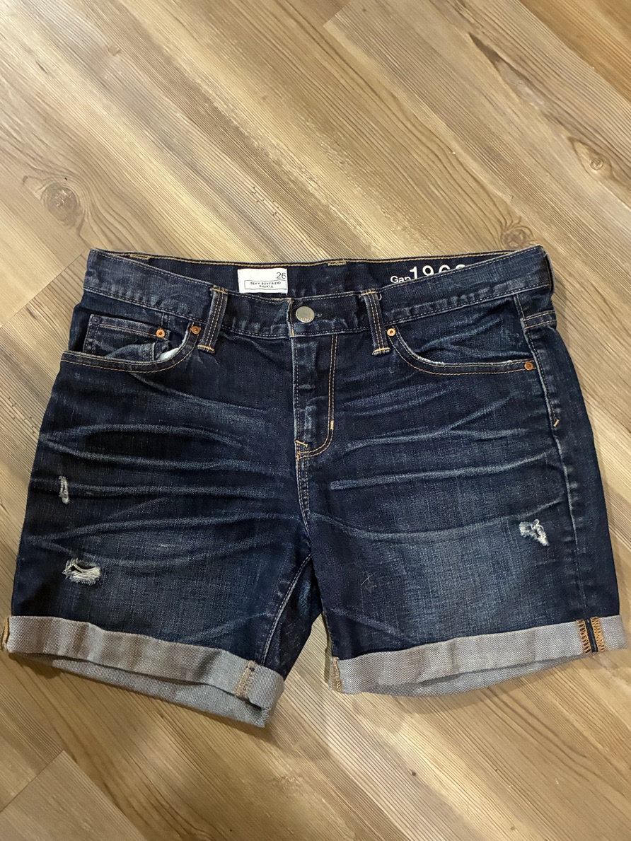 Gap Dark Indigo Cuffed Distressed Denim Shorts